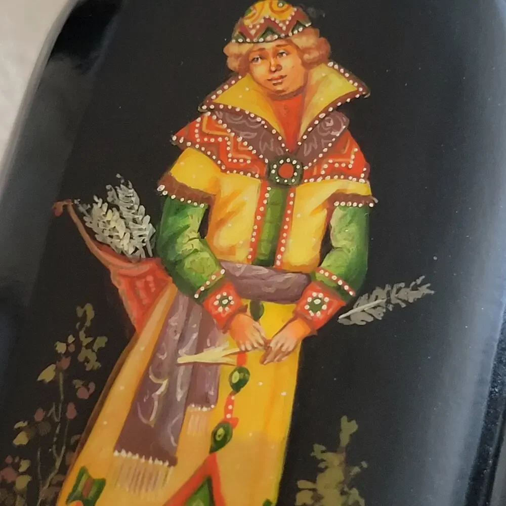 VTG Russian Fedoskino Hand Painted Frog Prince Ivan Signed Lacquer Hinged Box